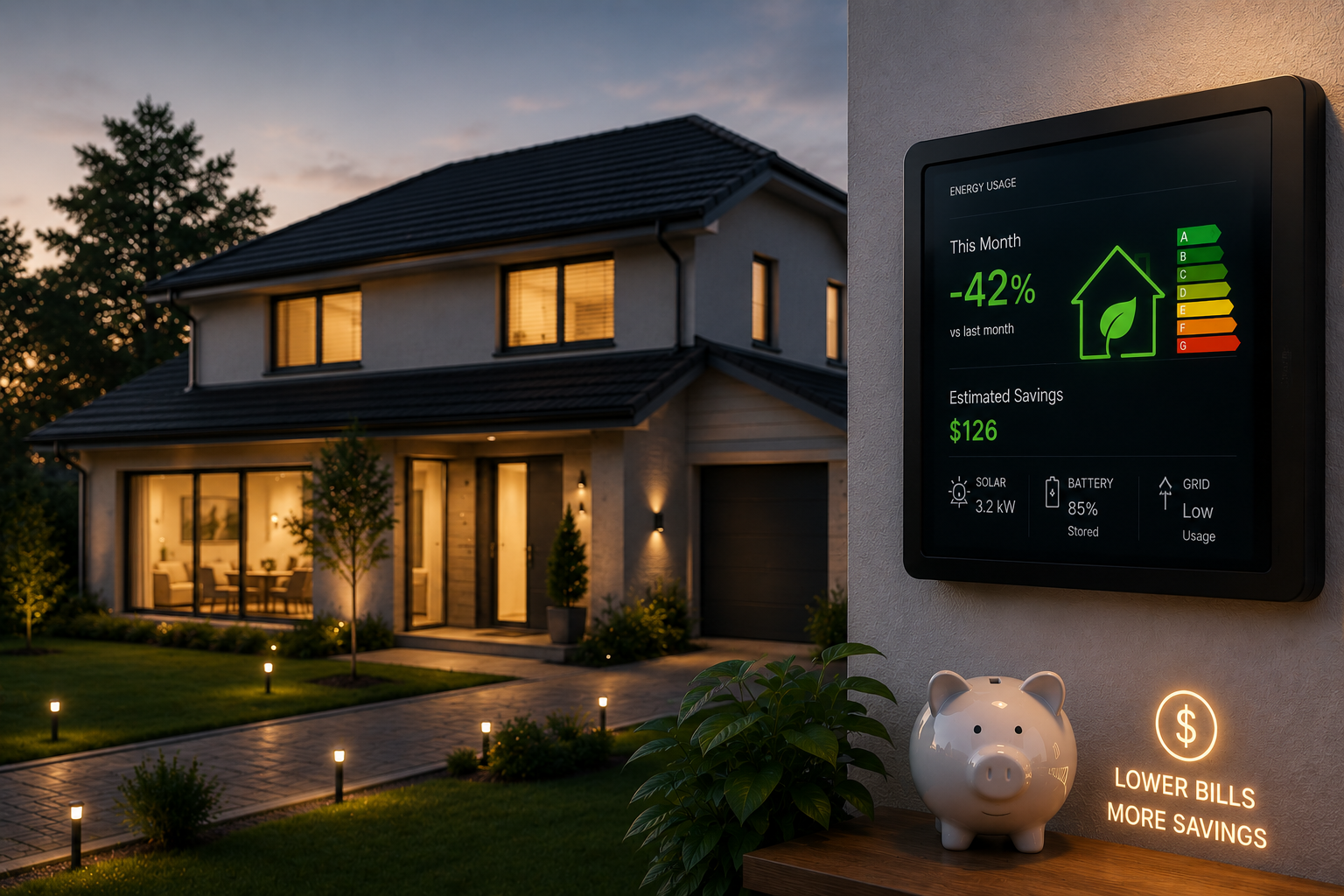 Modern home with energy savings concept
