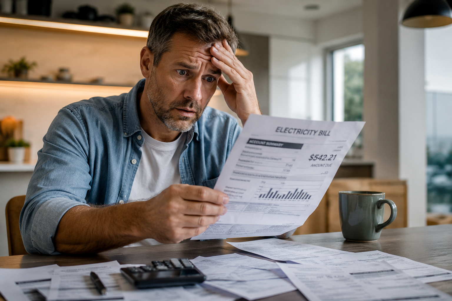 Homeowner reviewing a high electricity bill